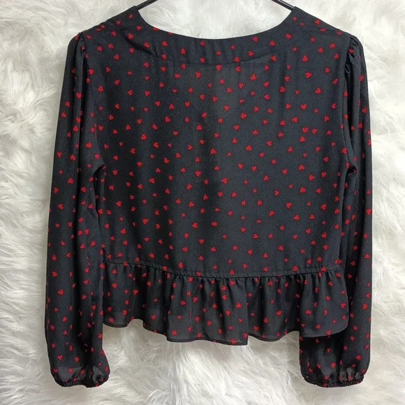 Red Hearts Sheer Black Red Cropped Balloon Sleeve Valentine's Day … - Picture 5 of 5